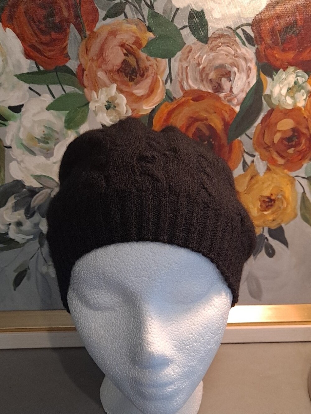 Portolano Italian Made Black 100% Cashmere Cable Knit Slouchy Beanie - Picture 5 of 7